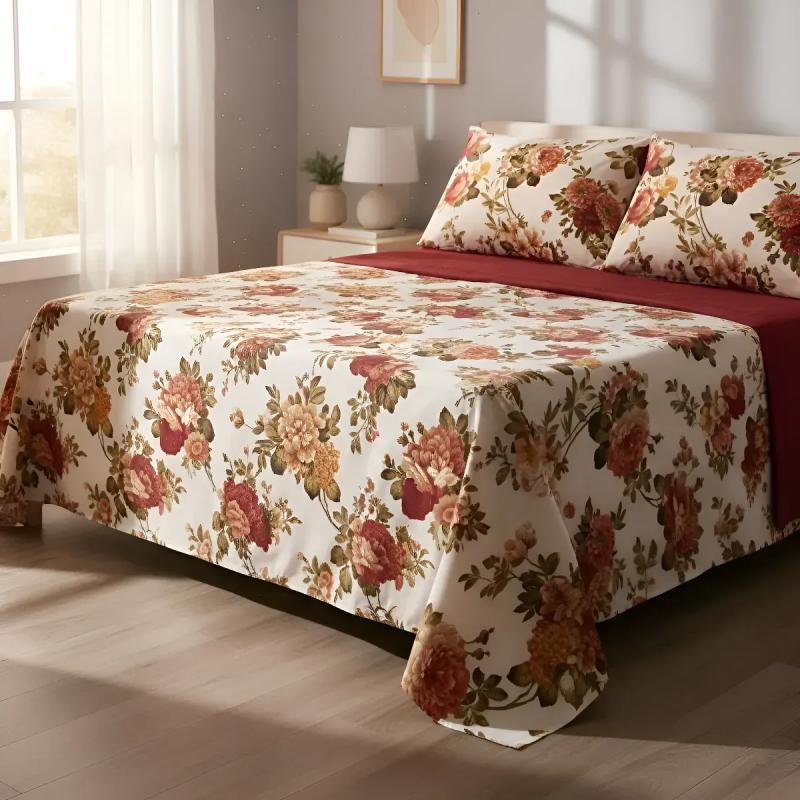 Jogo Lençóis De Cama Casal 4 Peças Algodão Estampado Percal